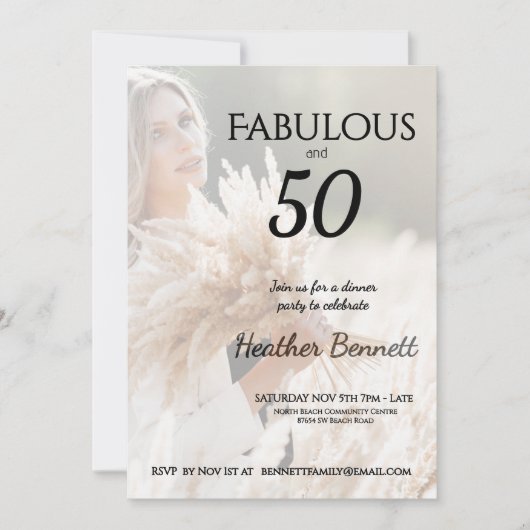 Elegant Neutral Fabulous 50 Photo Birthday Party Kaart (Voorkant)