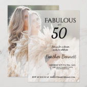Elegant Neutral Fabulous 50 Photo Birthday Party Kaart (Voorkant / Achterkant)