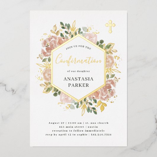 Elegant Neutral Floral | Bevestigingsgoud Folie Uitnodiging (Voorkant)