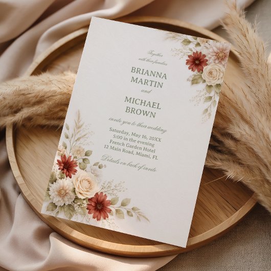 Elegant Neutral Floral Rust Kaart