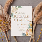 Elegant Neutral Floral Wedding Invitation Kaart