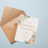 Elegant Neutral Floral Wedding Invitation Kaart