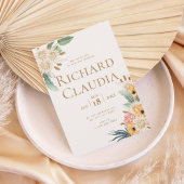 Elegant Neutral Floral Wedding Invitation Kaart