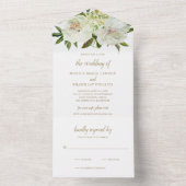 Elegant Neutral Floral White Ivory Gold Wedding All In One Uitnodiging (Binnen)