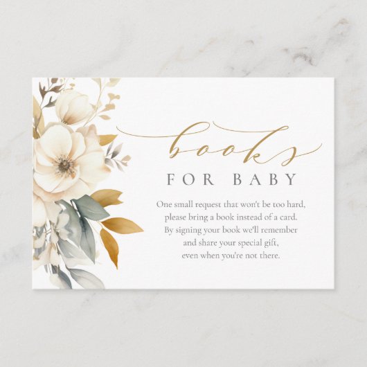 Elegant Neutral Flowers Baby shower Boeken voor Ba Informatiekaartje (Voorkant)