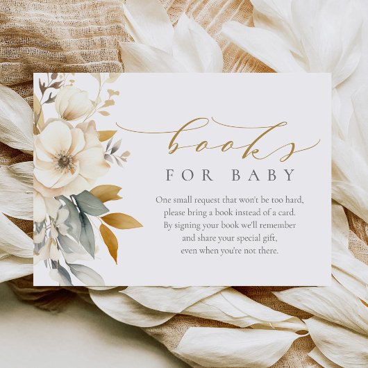 Elegant Neutral Flowers Baby shower Boeken voor Ba Informatiekaartje