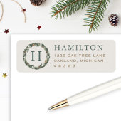 Elegant Neutral Greenery WreatReturn Address Etiket