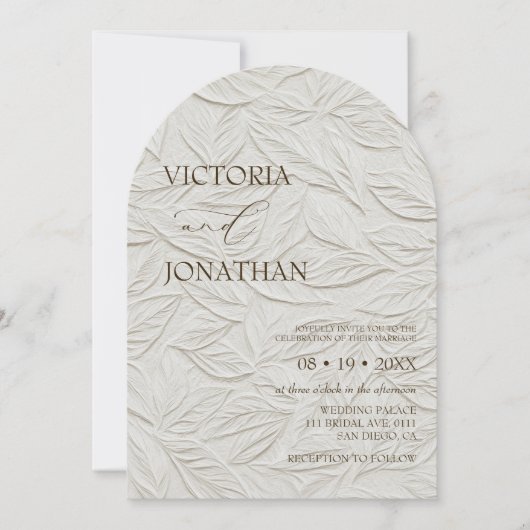 Elegant Neutral Leaves Pattern Wedding  Kaart (Voorkant)