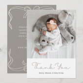 Elegant Neutral Ribbon Bow Baby Shower Photo Bedankkaart (Voorkant / Achterkant)