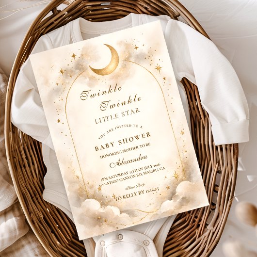 Elegant Neutral Starry Baby Shower Kaart
