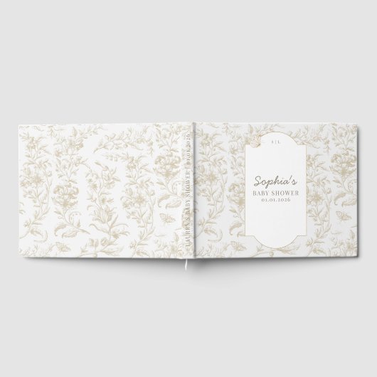 Elegant Neutral Toile Print Baby shower Gastenboek (Volledig)