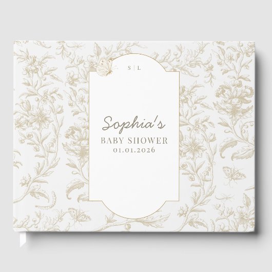 Elegant Neutral Toile Print Baby shower Gastenboek (Voorkant)