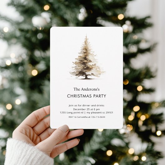 Elegant Neutral Watercolor Christmas Tree Party Kaart