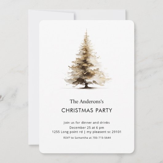 Elegant Neutral Watercolor Christmas Tree Party Kaart (Voorkant)