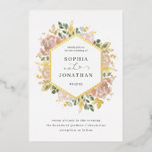 Elegant Neutral Waterverf Floral Wedding | Goud Folie Uitnodiging (Voorkant)