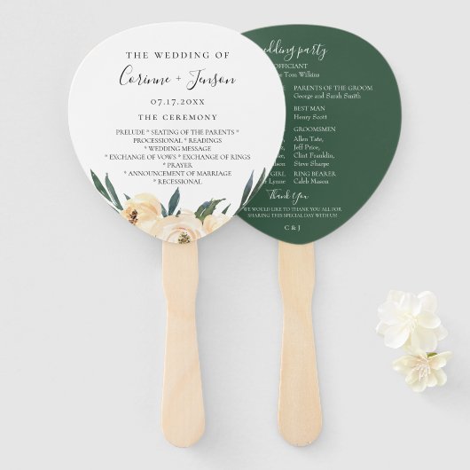 Elegant Neutral Waterverf Floral Wedding Programme Handwaaier (Voorkant en achterkant)