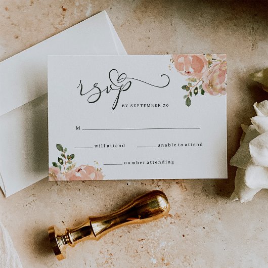 Elegant Neutral Waterverf Floral Wedding RSVP Kaartje