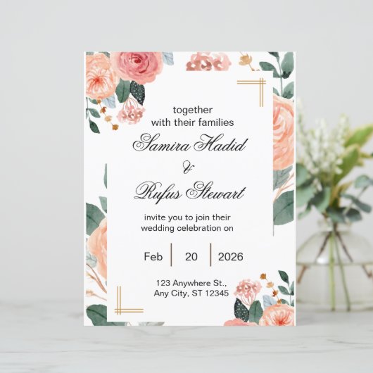 Elegant Neutral Wedding Invitation | Fully Editab (Staand voorkant)