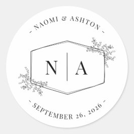 Elegant Neutral Wedding Monogram Ronde Sticker