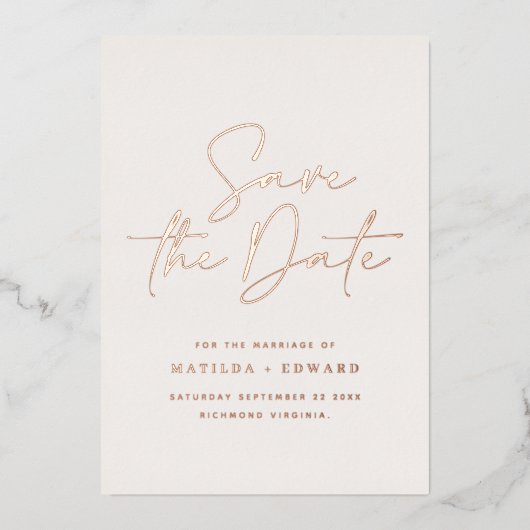 Elegant Neutral Wedding Save The Date Script Folie Uitnodiging (Voorkant)