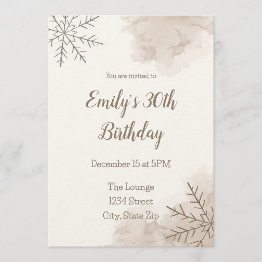 Elegant Neutral Winter 30th Birthday Invitation Kaart (Voorkant)