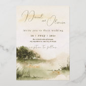 Elegant neutrale waterverf Soft Landscape bruiloft Folie Uitnodiging (Voorkant)