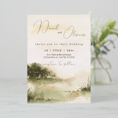 Elegant neutrale waterverf Soft Landscape bruiloft Folie Uitnodiging (Staand Voorkant)