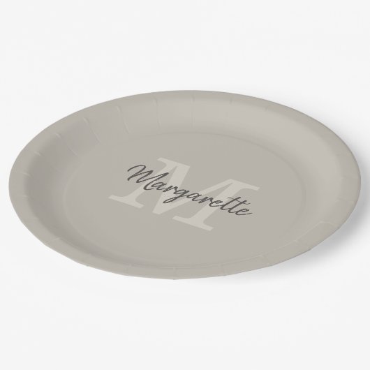 Elegant Neutrals Naam en Initiaal Monogram Papieren Bordje (Gekanteld)