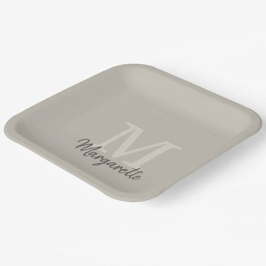 Elegant Neutrals Naam en Initiaal Monogram Papieren Bordje (Gebogen)