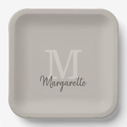 Elegant Neutrals Naam en Initiaal Monogram Papieren Bordje (Voorkant)