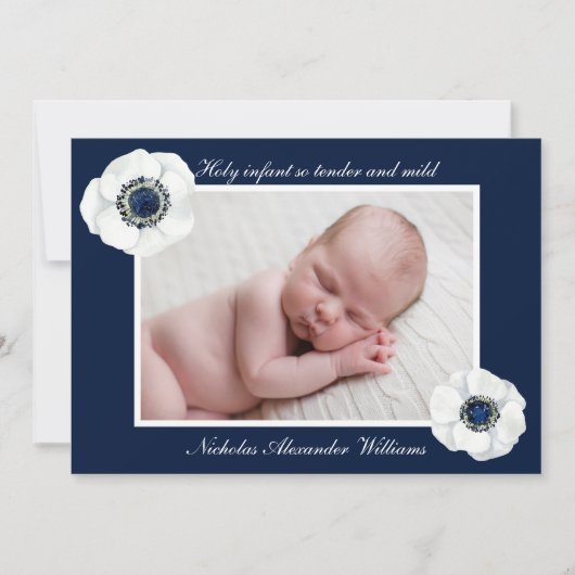 Elegant New Baby Dark Blue Flower Photo met kerstm Feestdagenkaart (Voorkant)
