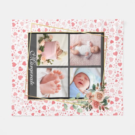 Elegant New Baby op maat 4 Foto Collage Fleece Deken (Voorkant (Horizontaal))
