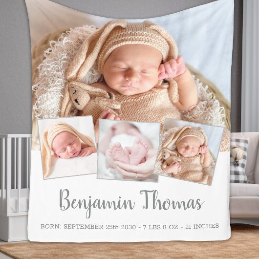 Elegant New Baby op maat 4 Foto Collage Fleece Deken