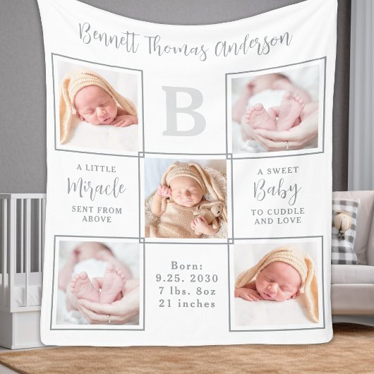 Elegant New Baby op maat 5 Foto Collage Fleece Deken