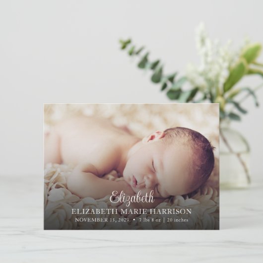 Elegant New Baby Photo Birth Announding Kaart (Staand voorkant)