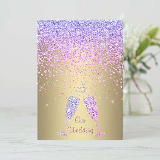 ELEGANT New crystal diamant bruiloft lila Gold Kaart (Staand voorkant)