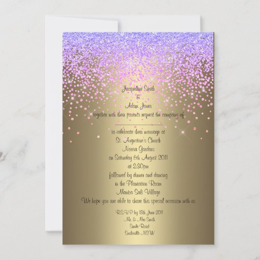 ELEGANT New crystal diamant bruiloft lila Gold Kaart (Achterkant)