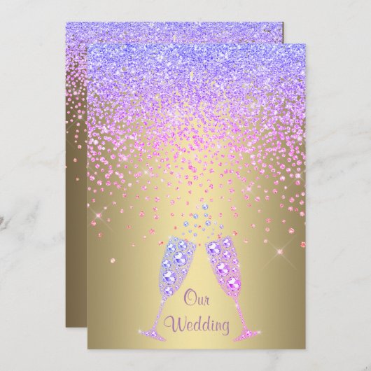 ELEGANT New crystal diamant bruiloft lila Gold Kaart (Voorkant / Achterkant)