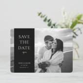Elegant New Date Moderne Script Photo Black White Save The Date (Staand voorkant)