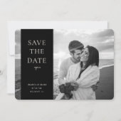 Elegant New Date Moderne Script Photo Black White Save The Date (Voorkant)