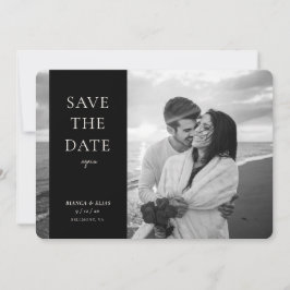 Elegant New Date Moderne Script Photo Black White Save The Date