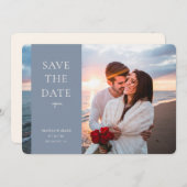 Elegant New Date Moderne Script Photo Dusty Blue Save The Date (Voorkant / Achterkant)