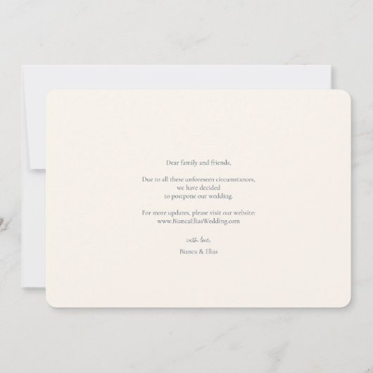 Elegant New Date Moderne Script Photo Dusty Blue Save The Date (Achterkant)