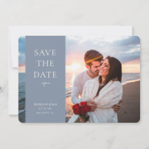 Elegant New Date Moderne Script Photo Dusty Blue
