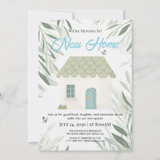 Elegant New Home Moving In Invitation Botanical Gr Kaart (Voorkant)