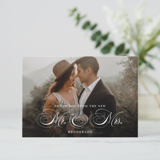 Elegant New Mr en Mrs Wedding Bedankkaart (Staand voorkant)