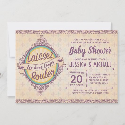 Elegant New Orleans Mardi Gras Baby shower Kaart (Voorkant)