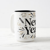 Elegant New Year Celebration Mug Design Tweekleurige Koffiemok (Voorkant links)