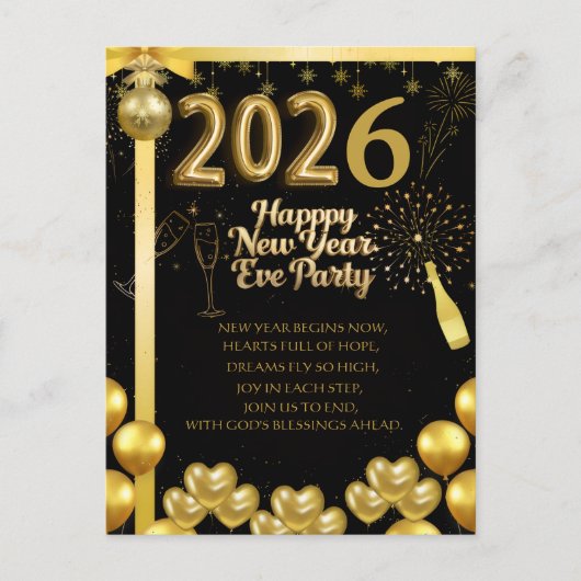 Elegant New Year Eve Party Invitation Card Briefkaart (Voorkant)