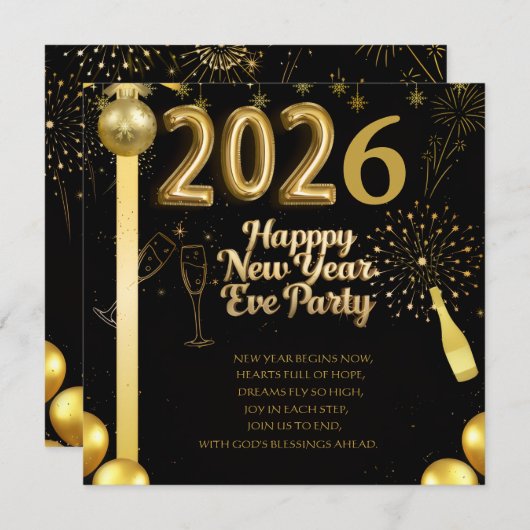 Elegant New Year Eve Party Invitation Card Feestdagenkaart (Voorkant / Achterkant)
